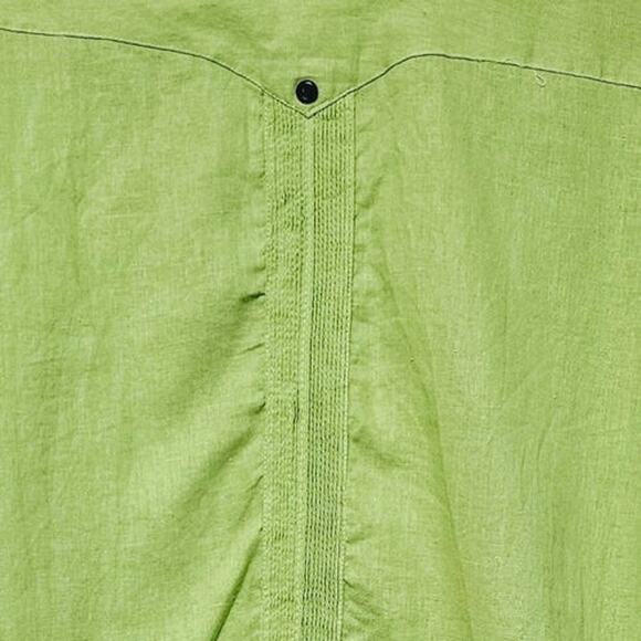 Marsotto Button-Up Top Men's Size L Long Sleeve Green Pleated Black Plaid Trim - Picture 5 of 7